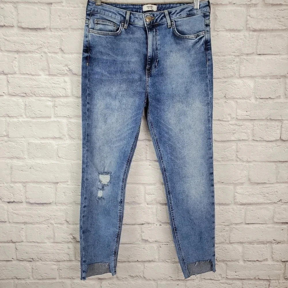 Forever 21 Distressed Step Hem High Rise Jeans